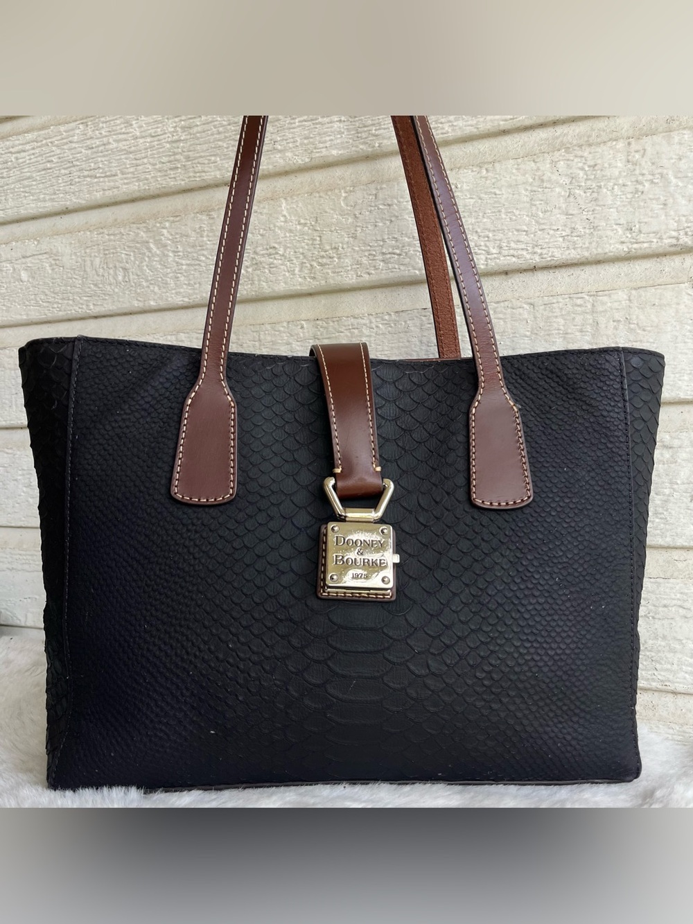 DOONEY & BOURKE Black Matte Snake Embossed Leather Tote Shoulder Bag Lexington